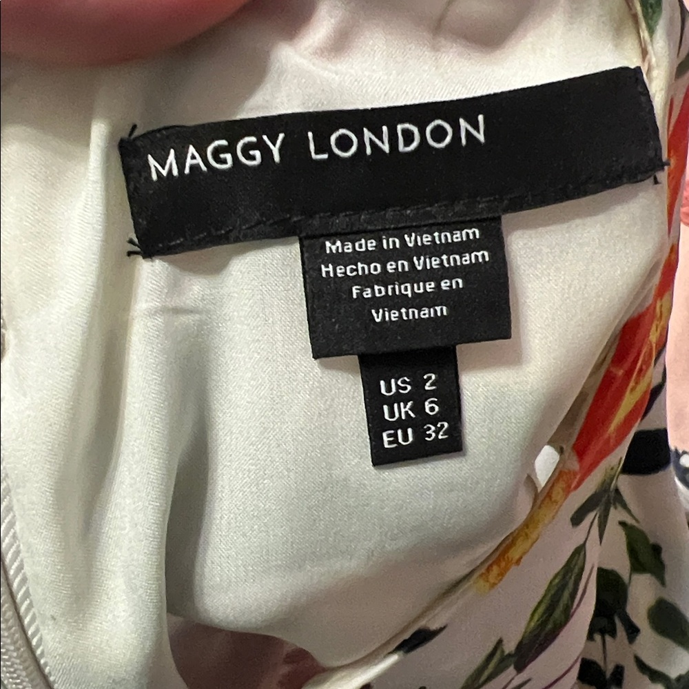 Maggy London Floral High Neck Midi Dress Asymmetric Hem Size 2 - Picture 3 of 9